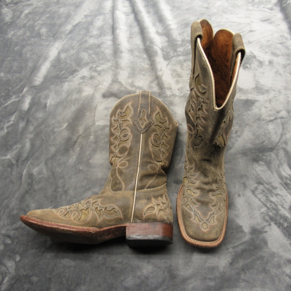 Resistol Boots Men 9 B Square Toe‎ Western Rustic Leather Cowboy Embroidery 3D